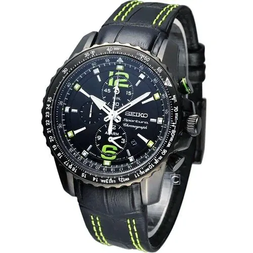 Seiko Sportura Chronograph Leather Strap Mens Watch SNAE97P1