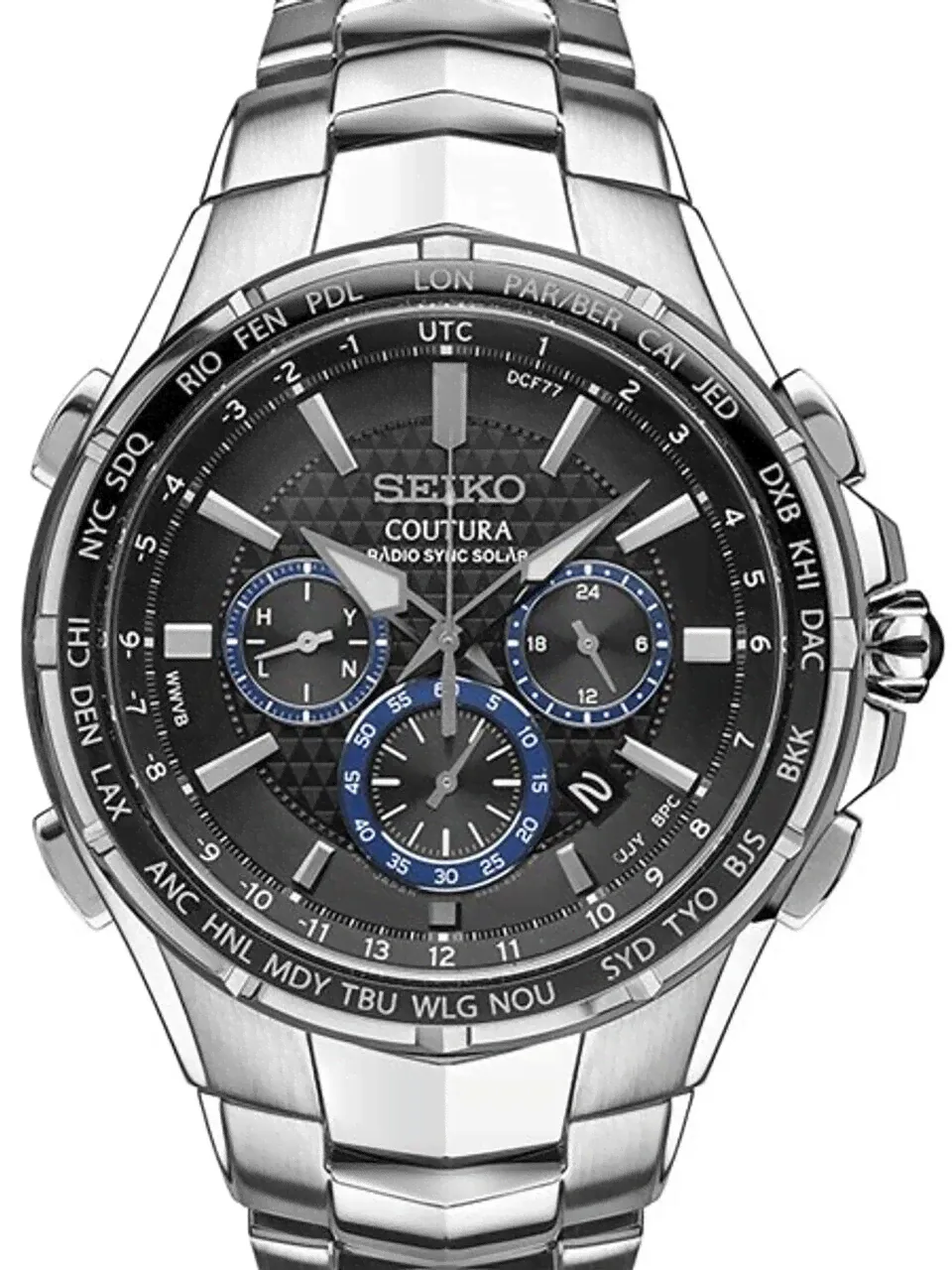Seiko Coutura Solar Chronograph Radio-Sync Solar World Time 44.5mm SS SSG009-0