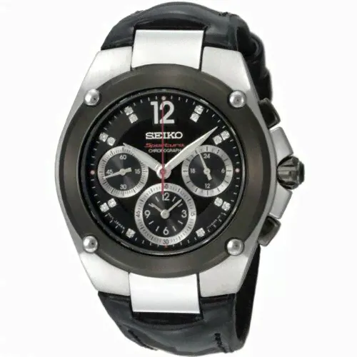 Seiko Sportura SRW899 Womens Leather Strap Diamond Accented Chronograph Watch